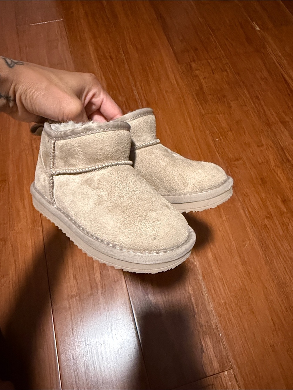 Kids Tan Suede Cozy Booties - Plush Lined Slip-On